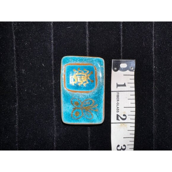 Vintage Handcrafted BlueCeramic Brooch With Gold Insect & Butterfly Design Boho - Picture 4 of 5